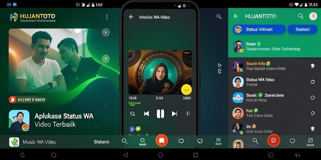 Antarmuka aplikasi HUJANTOTO menampilkan berbagai pilihan video musik.