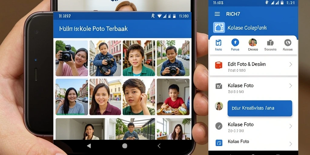 Antarmuka RICH7 yang menampilkan fungsi kolase foto secara menarik.