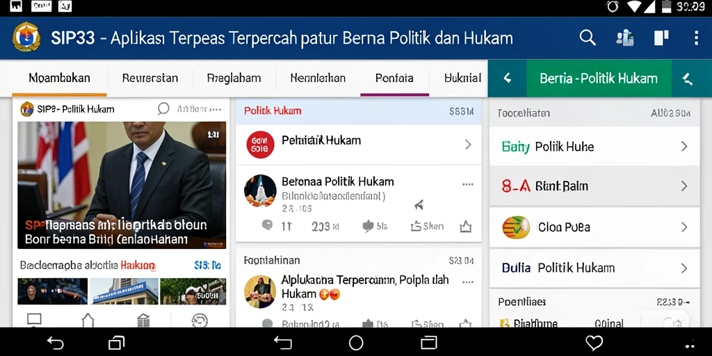Antarmuka SIP33 menampilkan berita terkini tentang politik dan hukum.