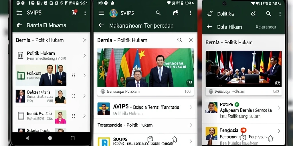 Antarmuka aplikasi SVIP5 menampilkan berita politik dan hukum terkini.