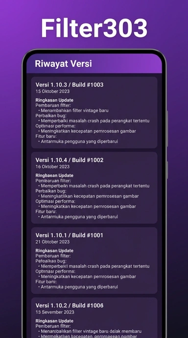 Riwayat Versi filter303 untuk Pengguna Android